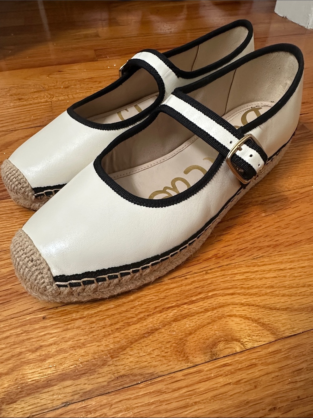 NEW! Sam Edelman Cream Mary Jane Espadrille Flats with Black Trim